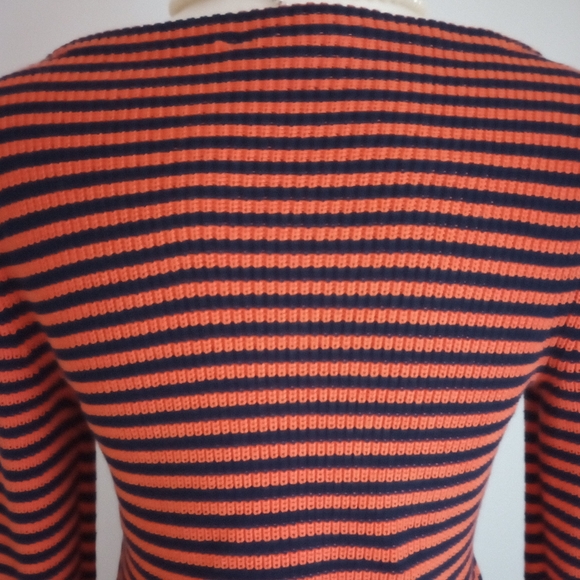 Ralph Lauren Orange Navy Blue Striped Shaker Knit Boat Neck Sweater Size Small - Picture 10 of 15